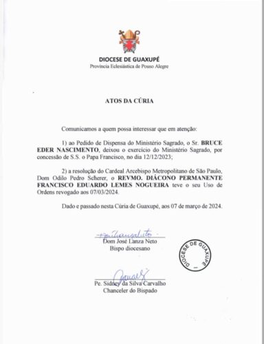 Nota ATOS DA CURIA e1709836798683 - Diocese de Guaxupé COMUNICADO OFICAL - ATOS DA CÚRIA