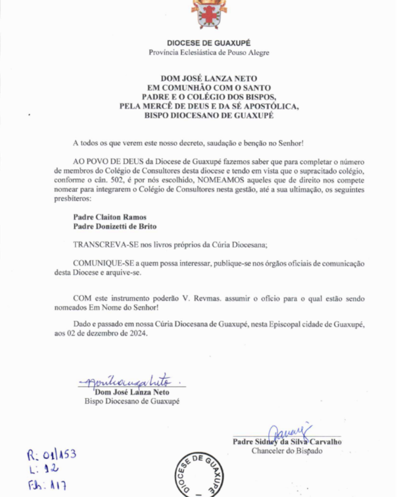 TRANSFERENCIAS 2024 1080 x 1350 px 29 2 - Diocese de Guaxupé Comunicado Oficial